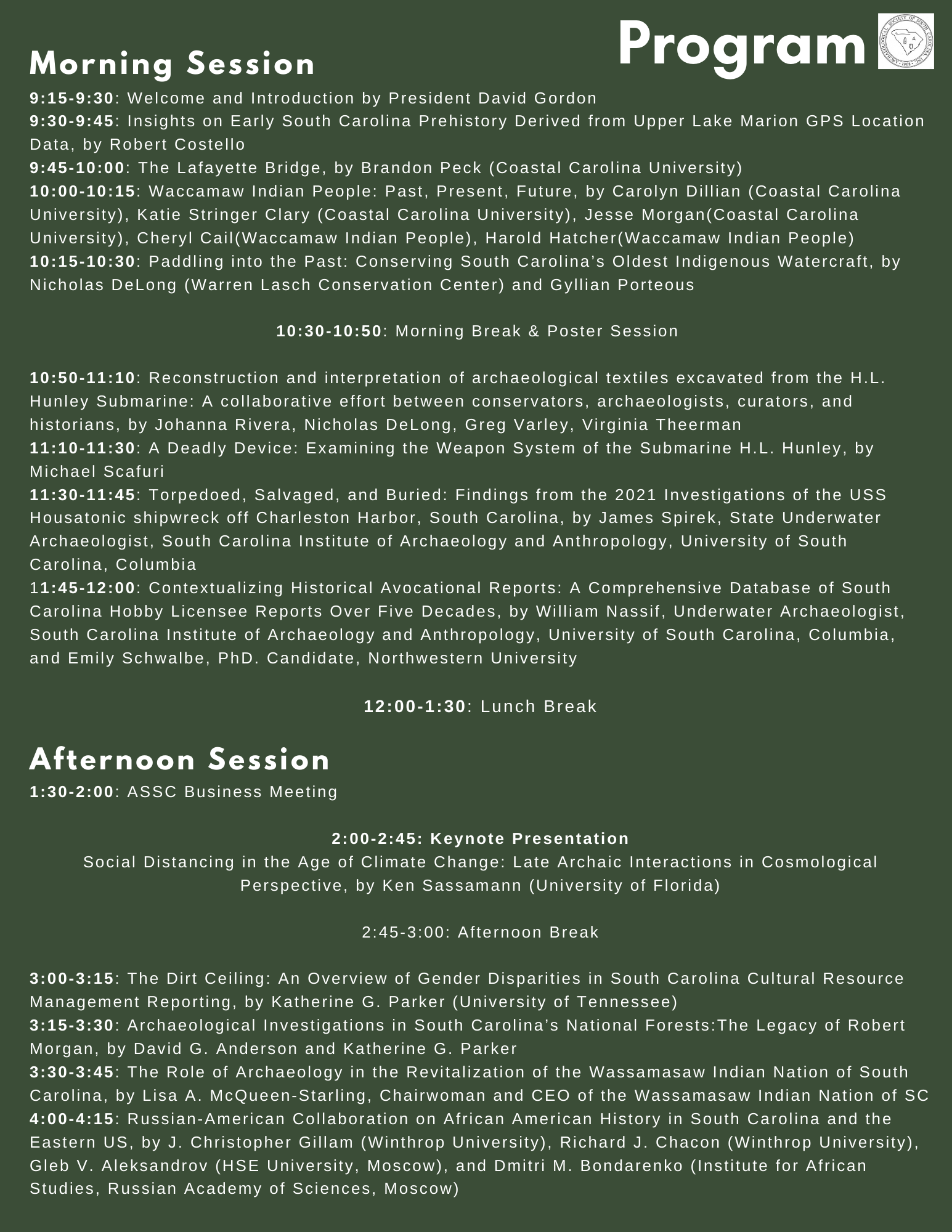 48th Annual Conference Program (2022) Archaeological Society of South Carolina